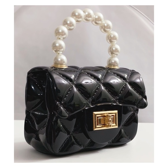 NWOT NORDSTROM RACK Faux Pearl Handle Quilted Black Jelly Mini Crossbody Bag - Picture 10 of 11